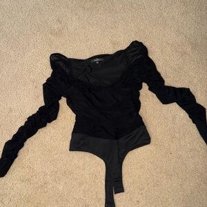 Lulu's Elegant Black Long Sleeve Bodysuit